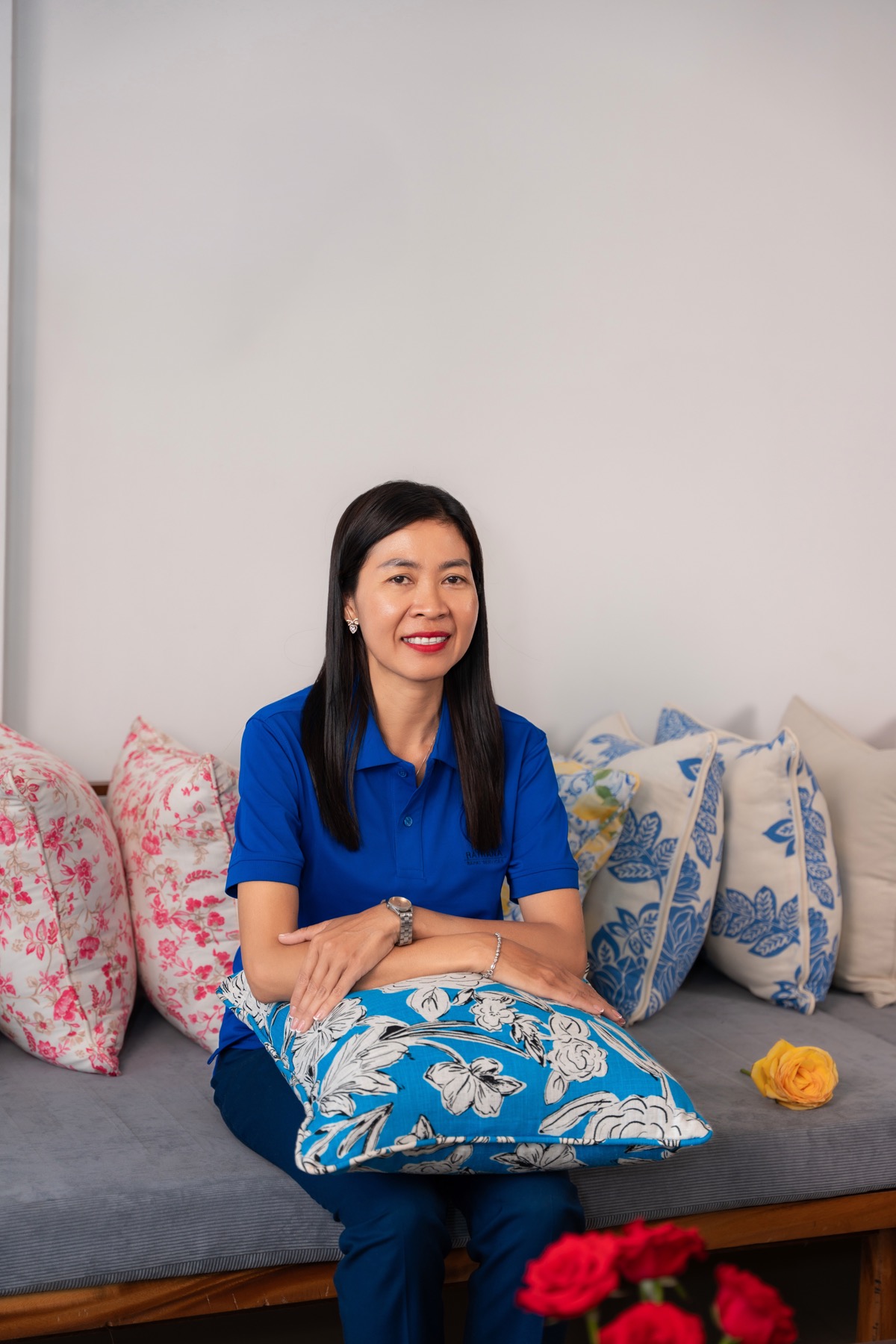 Rathana with silk pillow