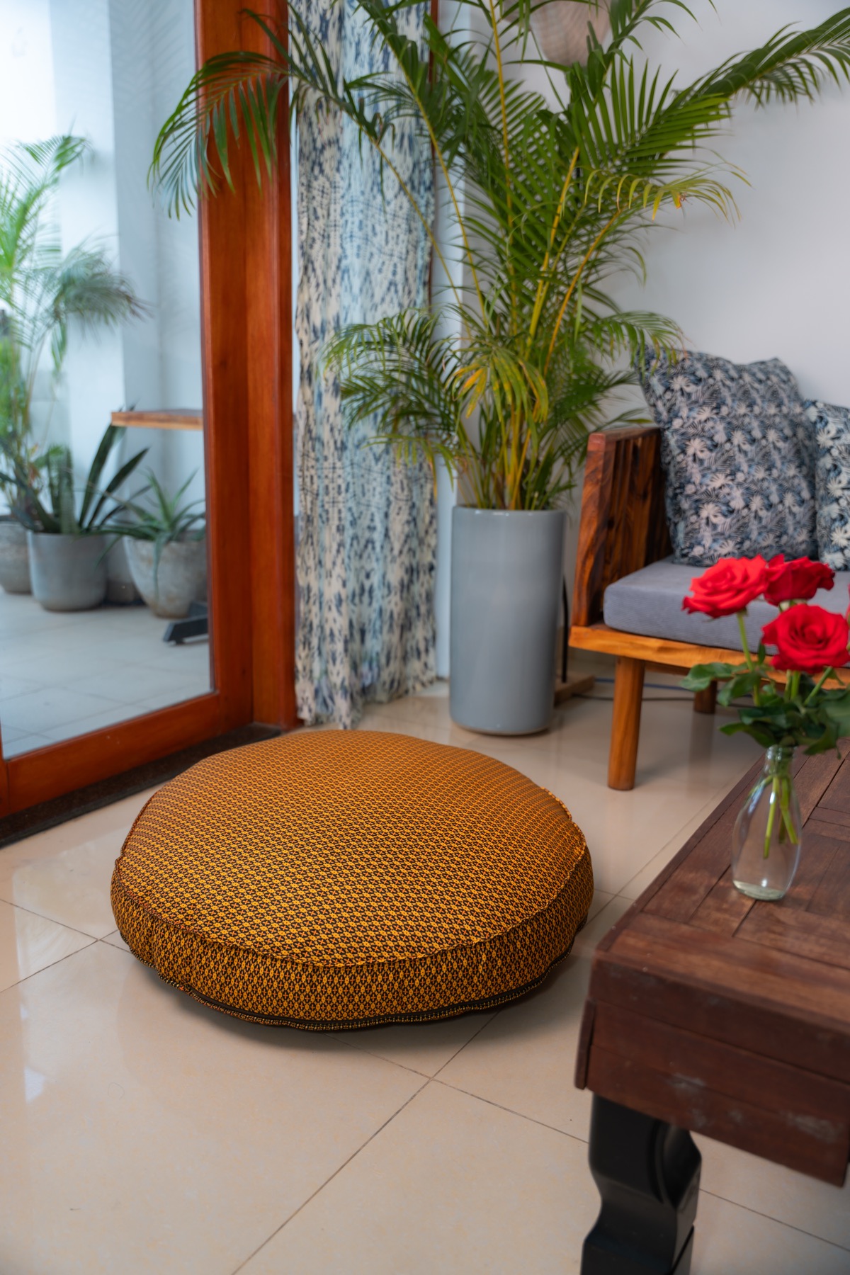 Gold floor cushion in living room
