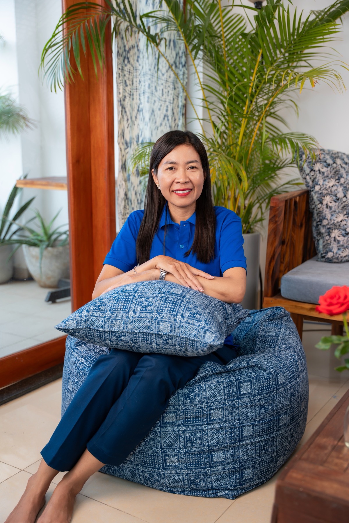 Artisan on indigo bean bag