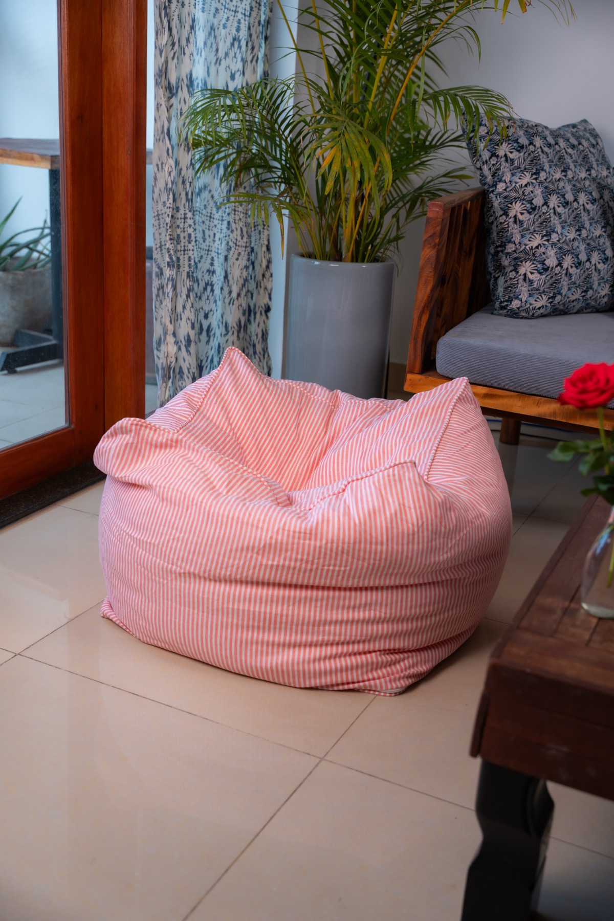 Pink striped bean bag