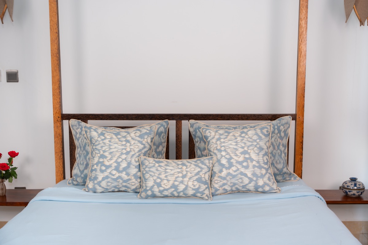 Blue ikat bed pillows