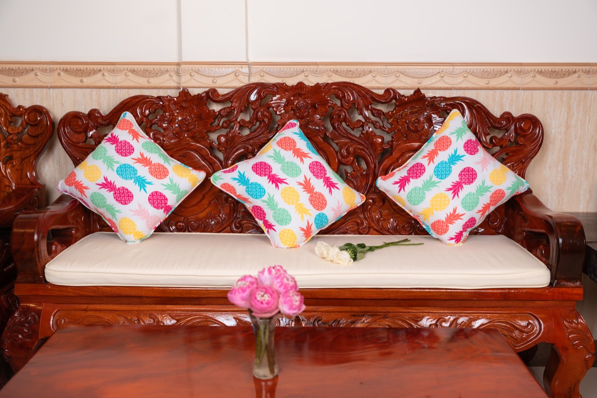 Pineapple print silk cushions